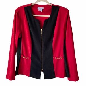 Jaclyn Smith Red and Black Zipper Blazer Coat 16
